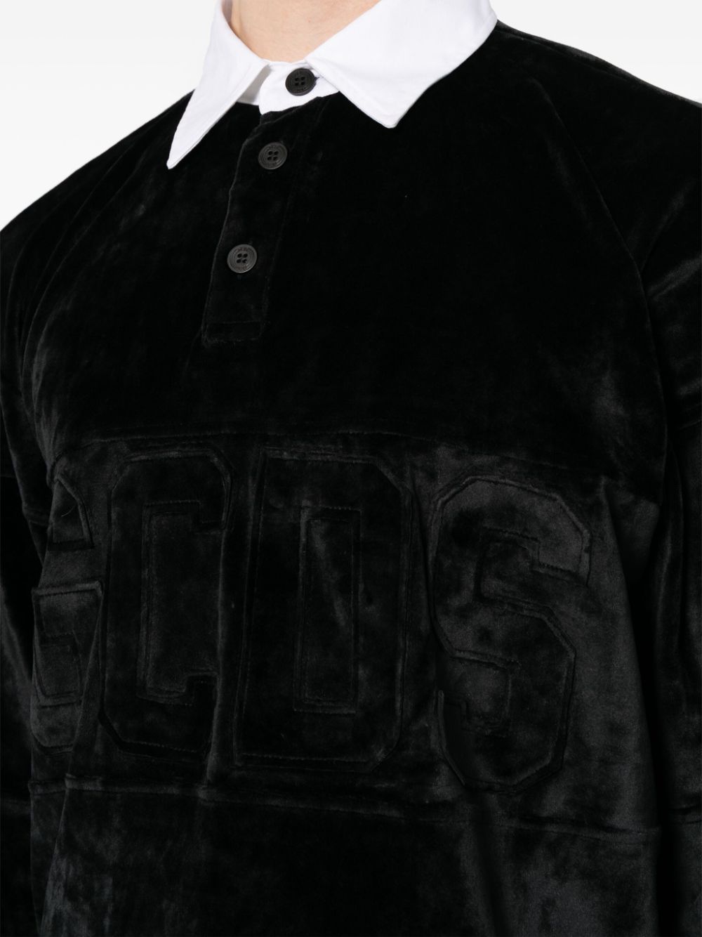 Shop Gcds Logo-embroidered Velour Polo Shirt In Black