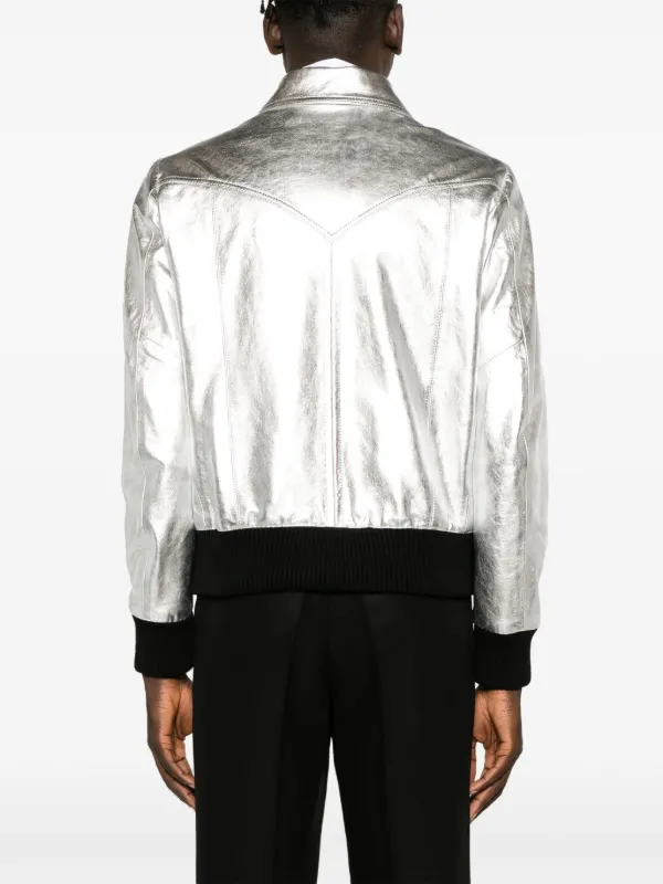 PT Torino Metallic Leather Bomber Jacket Farfetch