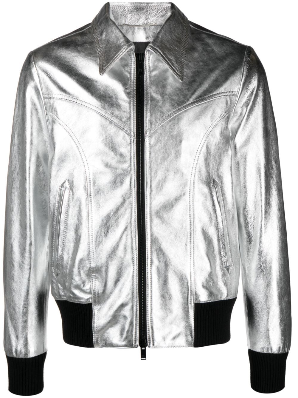 PT Torino metallic leather bomber jacket - Argento