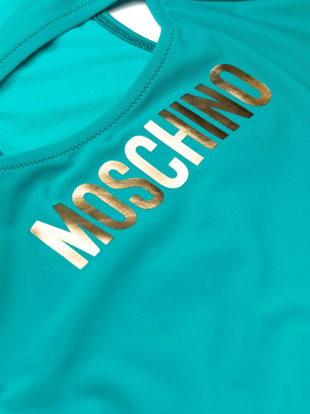 Shop Moschino Logo Print Cut-out Detail Swimsuit In Green