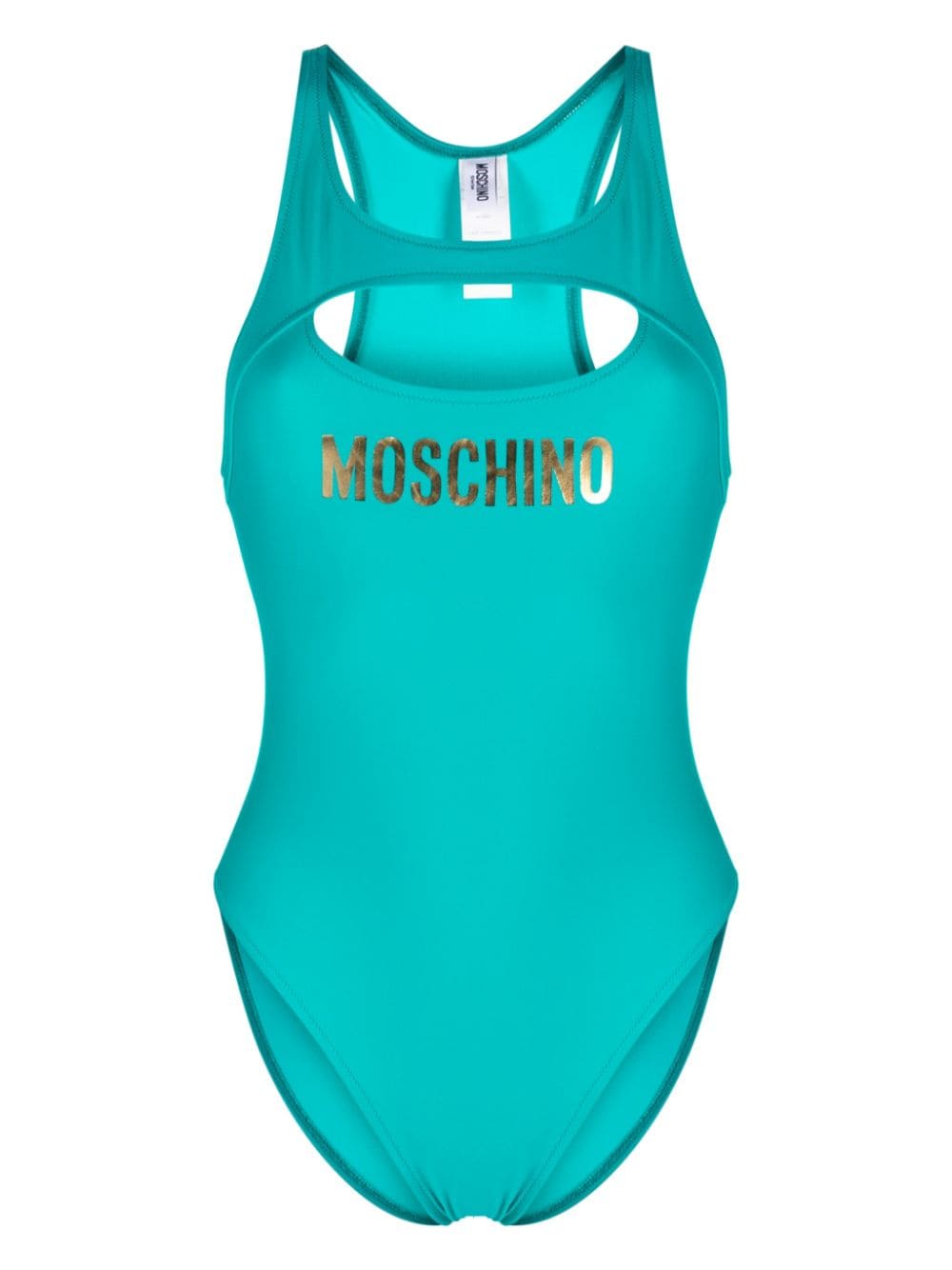Moschino Logo Print Cut-out Detail Swimsuit In Green