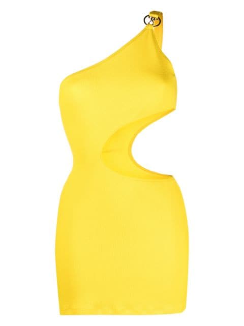 Moschino logo-plaque one-shoulder beach dress