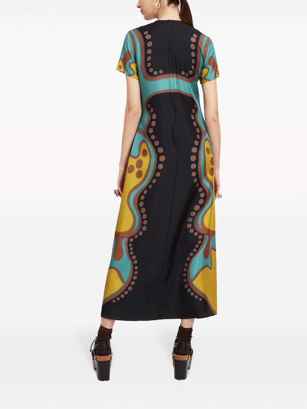 Shop La Doublej Swing Graphic-print Silk Dress In Black