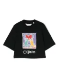 Palm Angels Kids x Keith Haring heart-print cropped T-shirt - Black