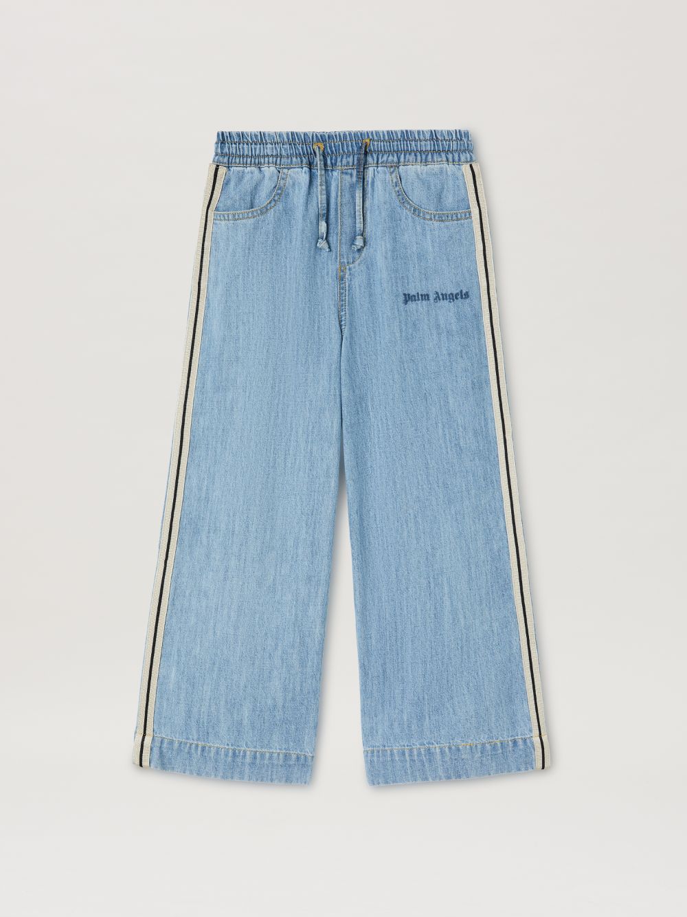 Shop Palm Angels Track Chambray Pants In Blue