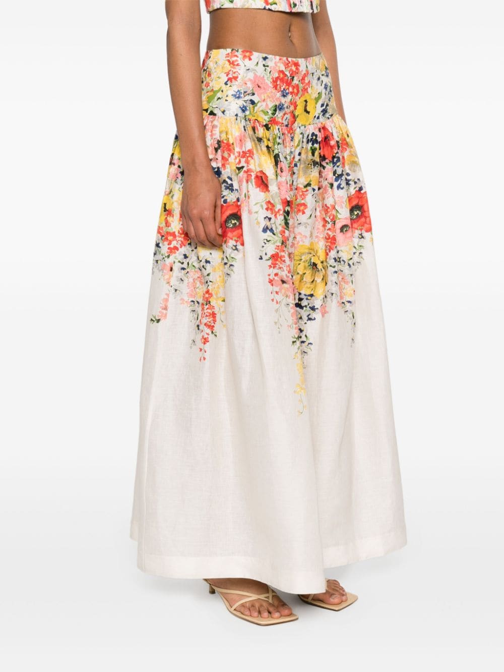 Shop Zimmermann Alight Floral-print Linen Skirt In Neutrals