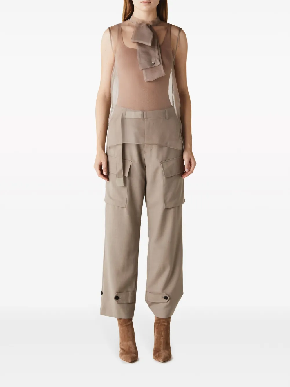 sacai Organdy sleeveless silk blouse - Beige