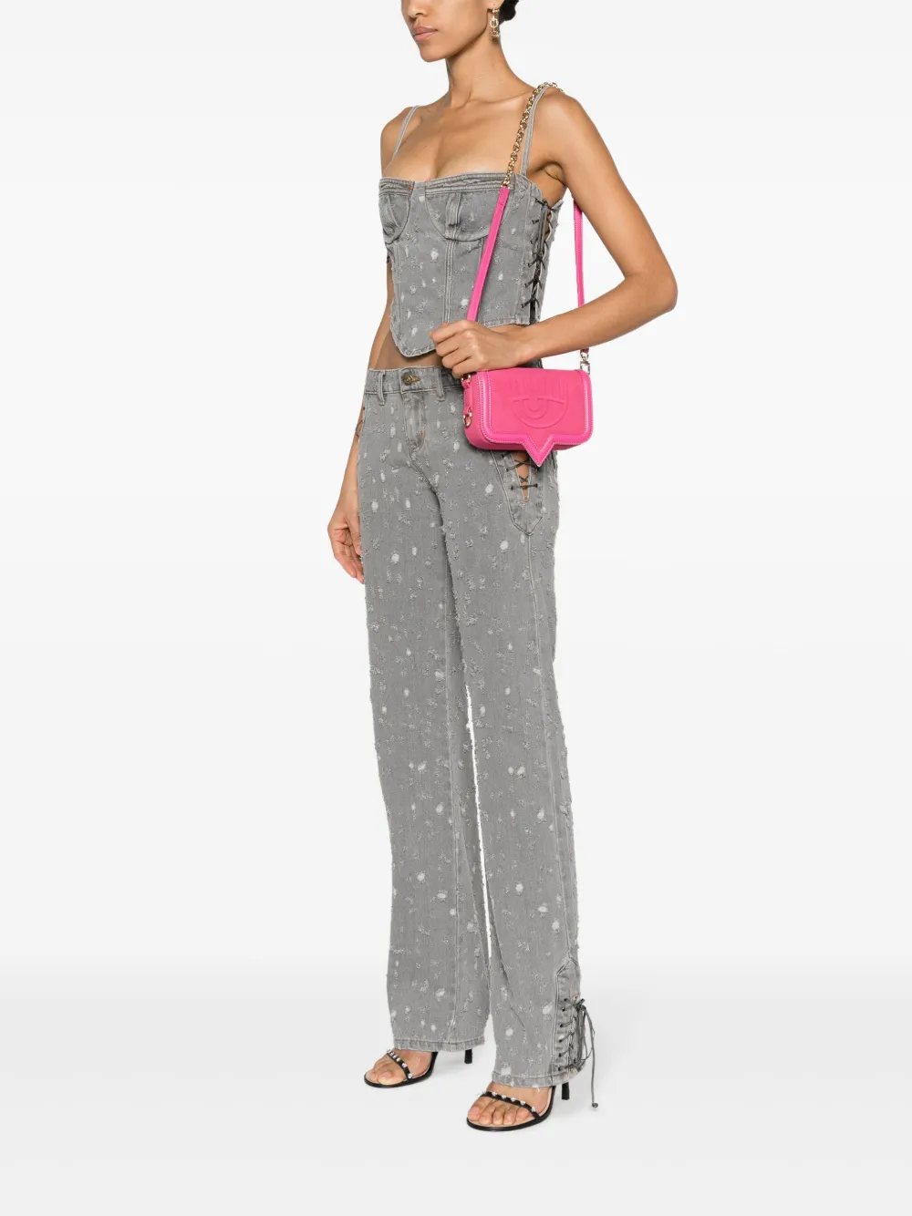 Chiara Ferragni small Eyelike crossbody bag - Roze