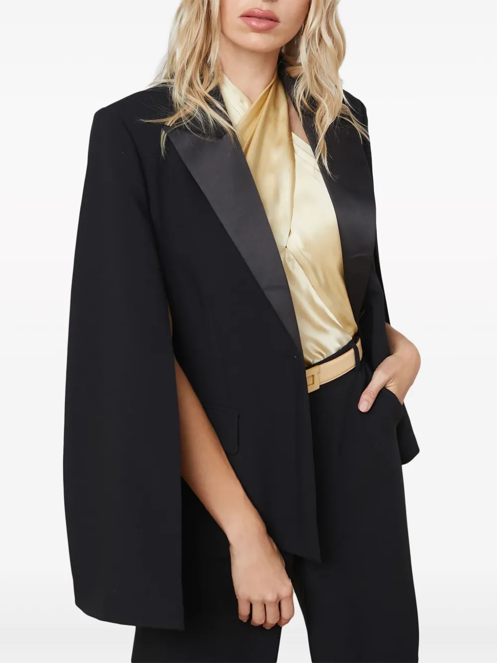 L'Agence Christina satin-trim cape blazer - Zwart