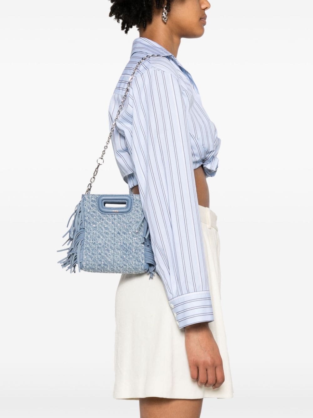 Shop Maje Mini M Denim Shoulder Bag In Blue