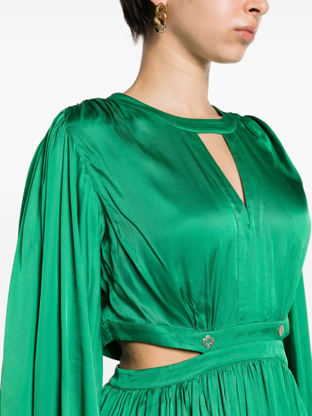 Shop Maje Cut-out Satin Midi Dress In Green