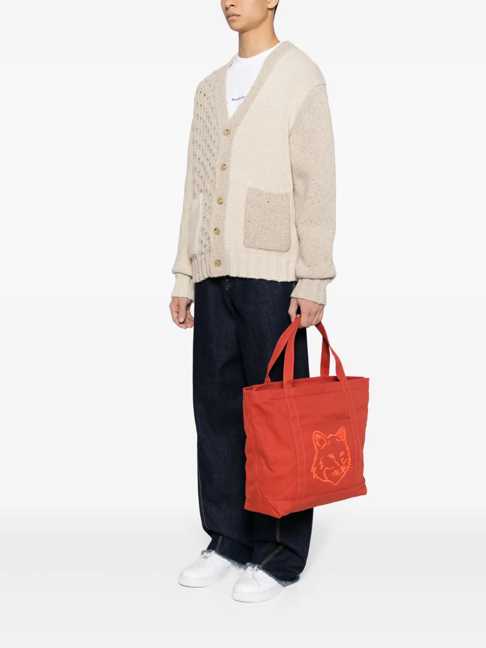 Maison Kitsuné Shopper met borduurwerk - Rood