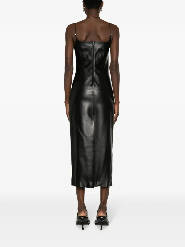 The Attico Halterneck Leather Midi Dress | Black | FARFETCH JO