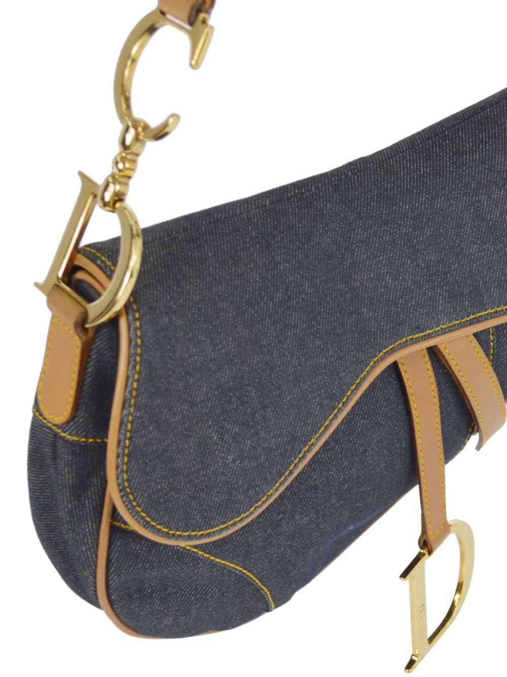 Pre-owned Dior 2001  Saddle Denim Shoulder Bag In Blue