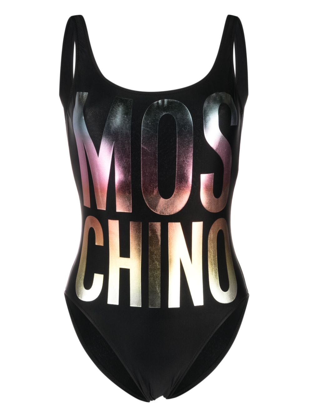 Moschino Logo印花露背连体泳衣 In Black