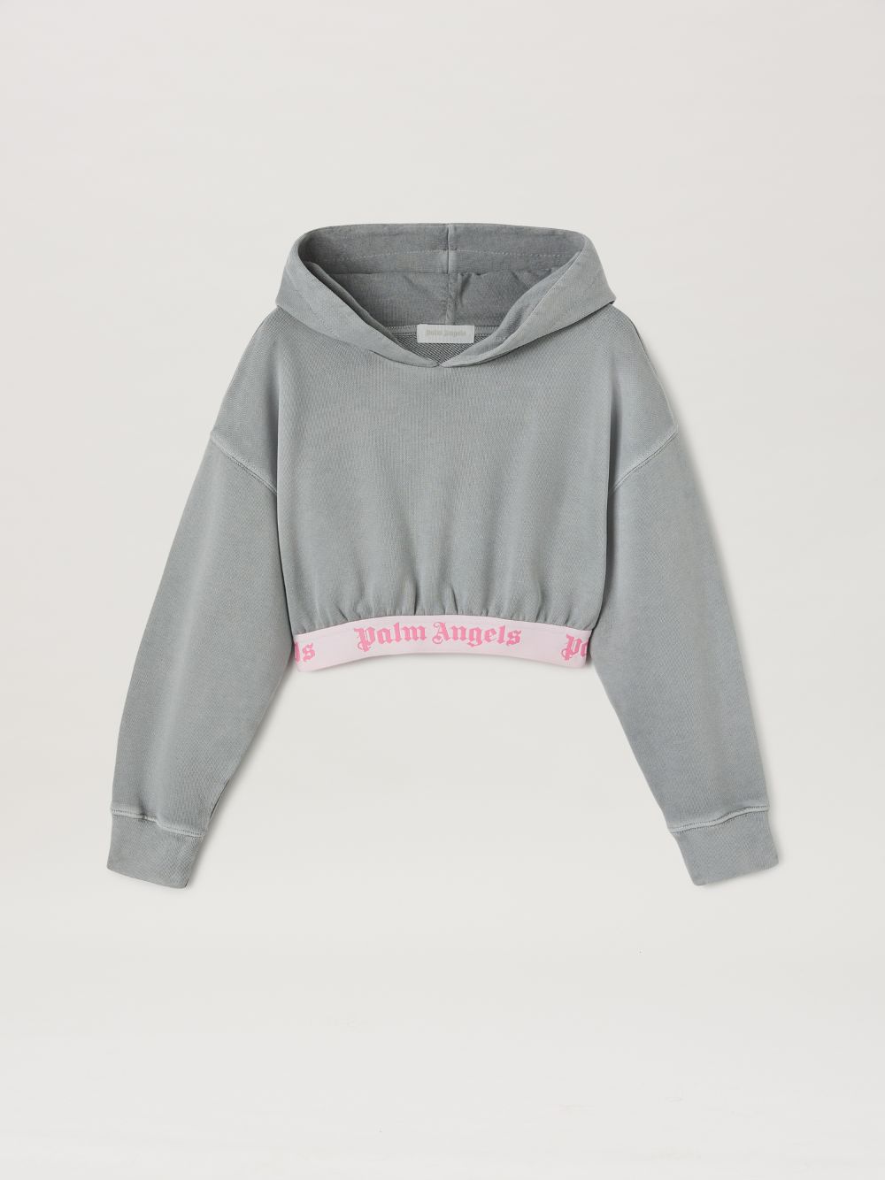 Palm Angels Kids' Logo Band Cropped Hoodie In Grey