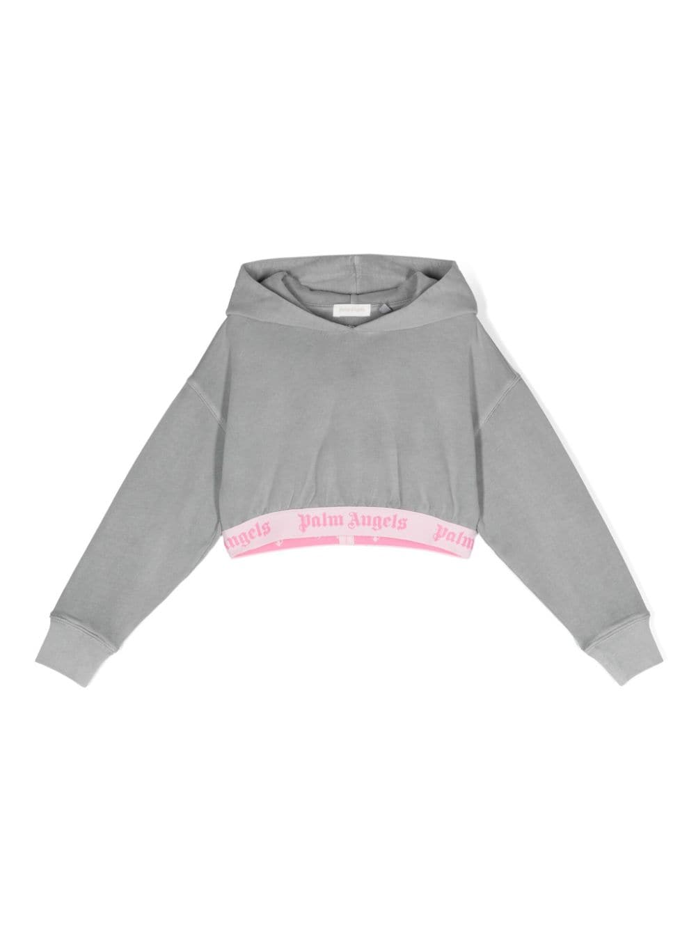 Shop Palm Angels Logo-underband Cropped Hoodie In Grey