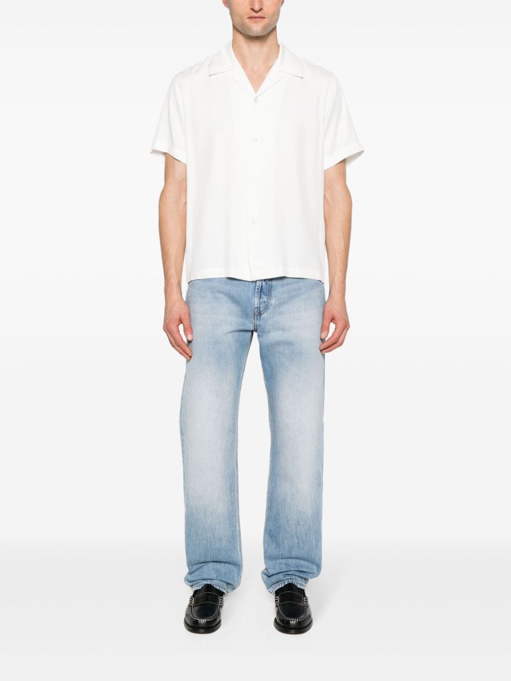Shop Sandro Camp-collar Short-sleeve Shirt In 白色