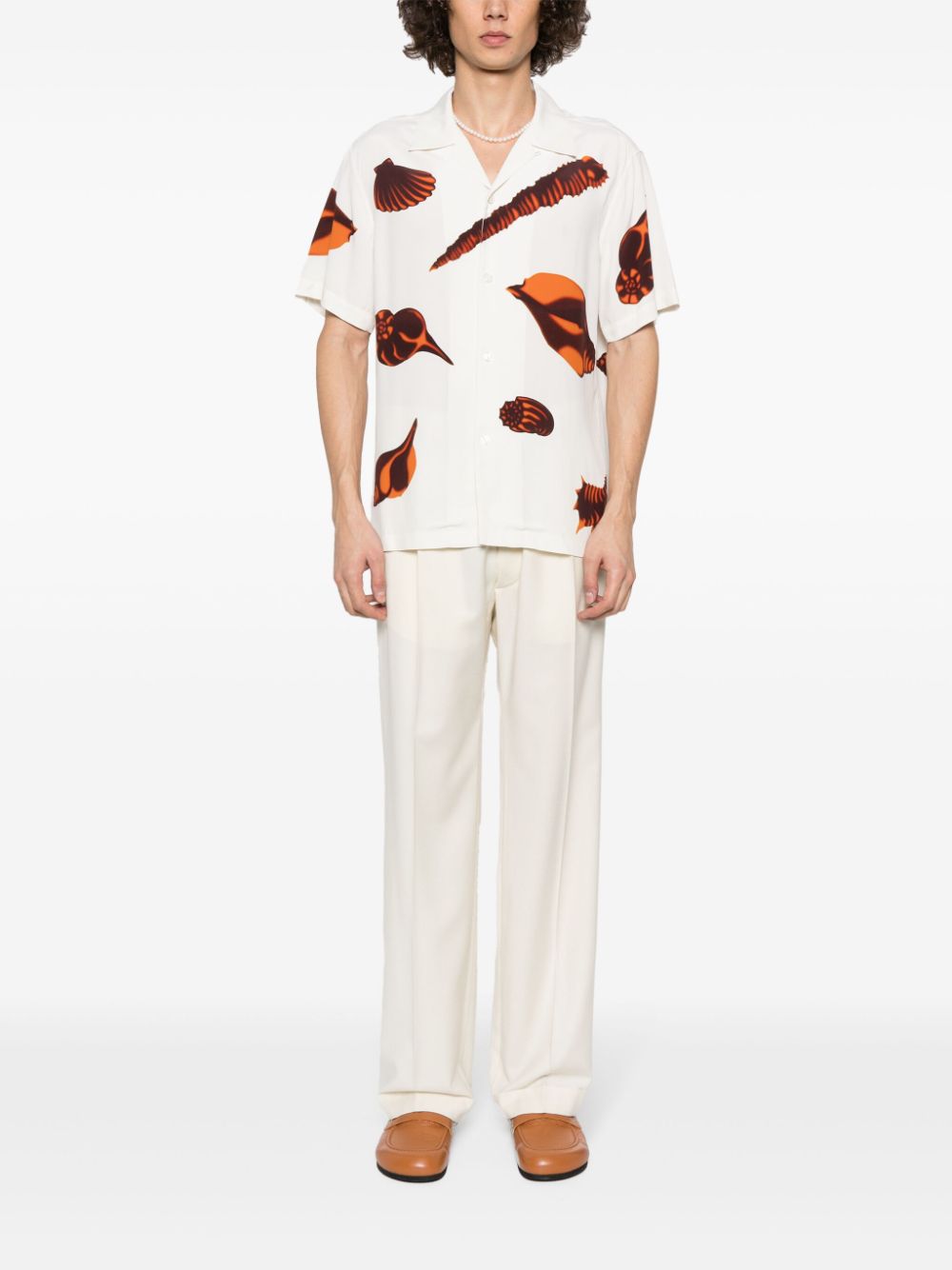 Shop Sandro Graphic-print Notched-collar Shirt In Neutrals