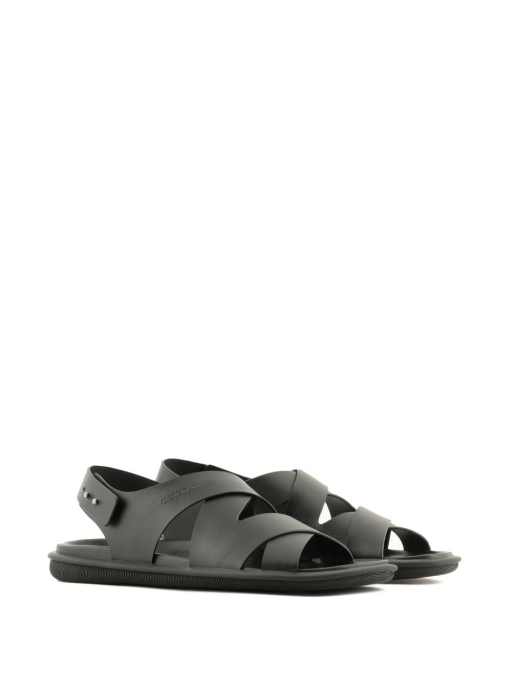 Shop Giorgio Armani Logo-debossed Leather Sandals In Black