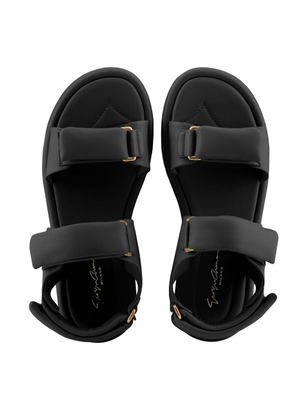 Shop Giorgio Armani Touch-strap Leather Sandals In Black