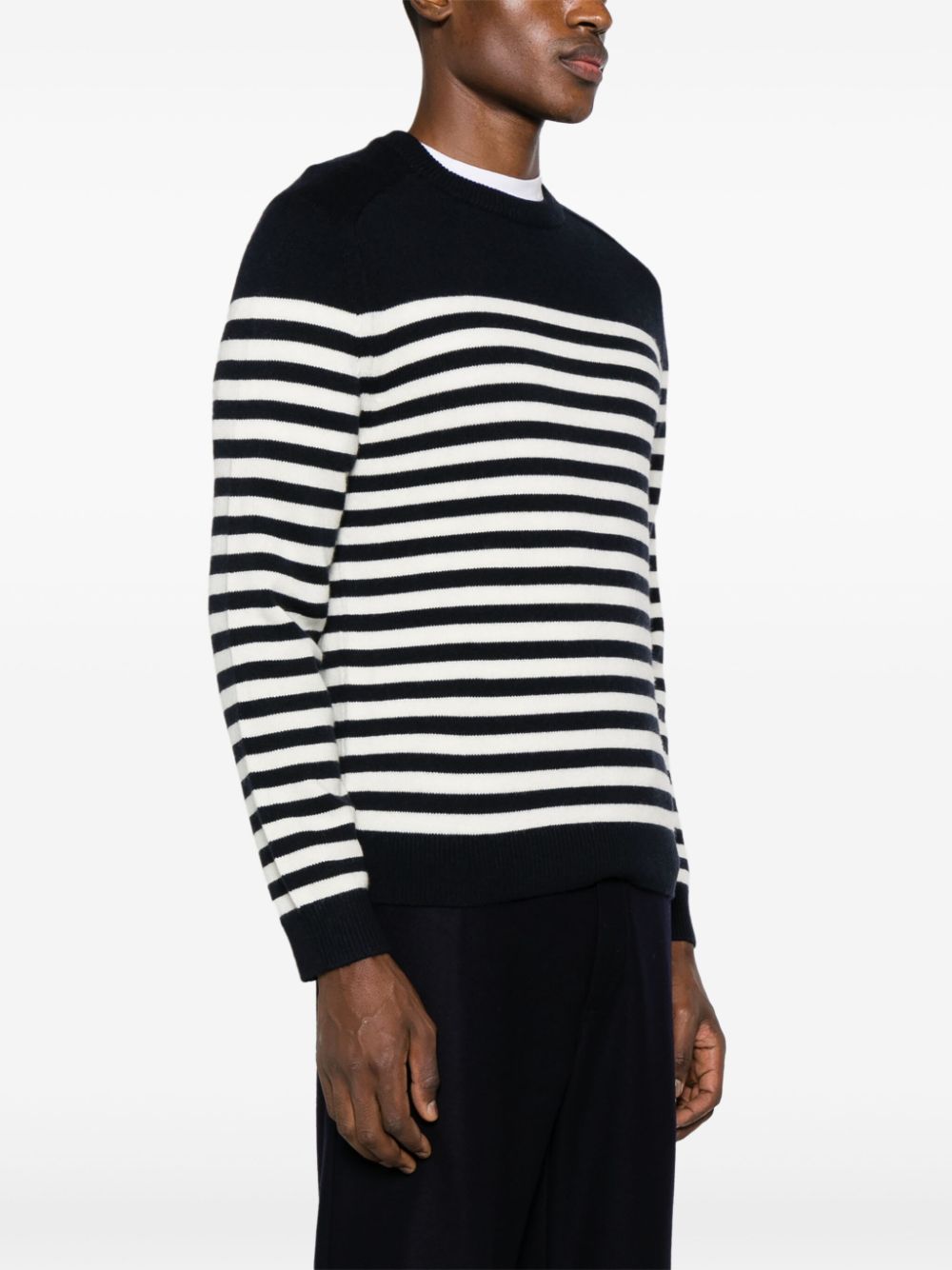 Shop Theory Latho Striped Cotton Jumper In Blue