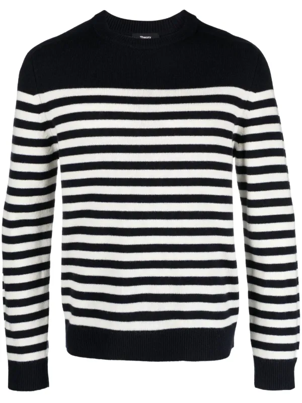 Theory Latho Striped Cotton Jumper in Blue