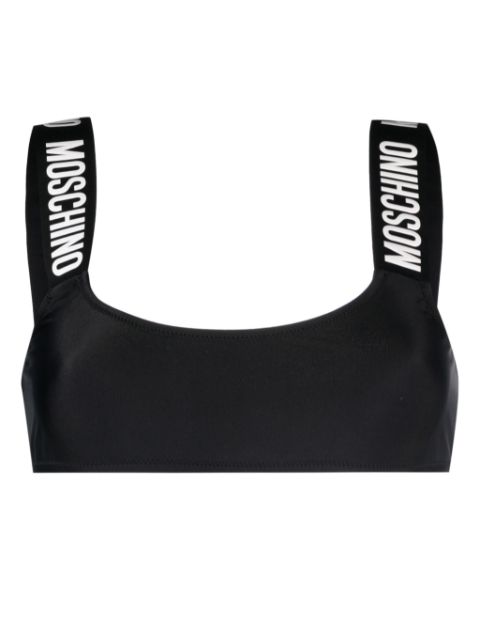 Moschino logo tape scoop-neck bikini top