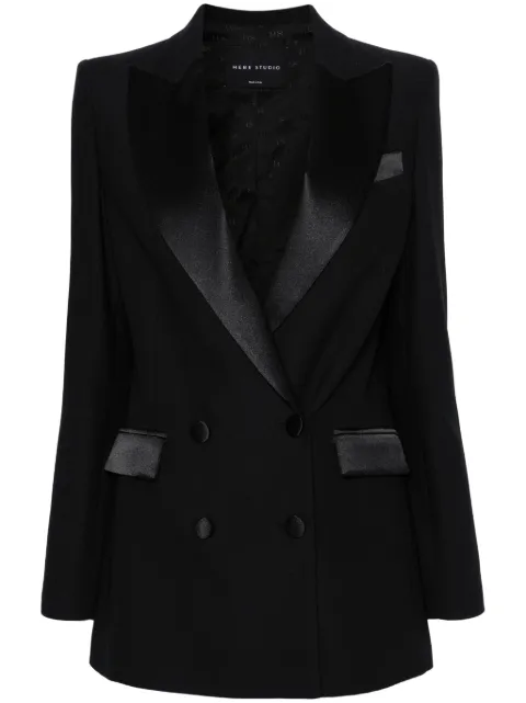 Hebe Studio Bianca satin-trim double-breasted blazer