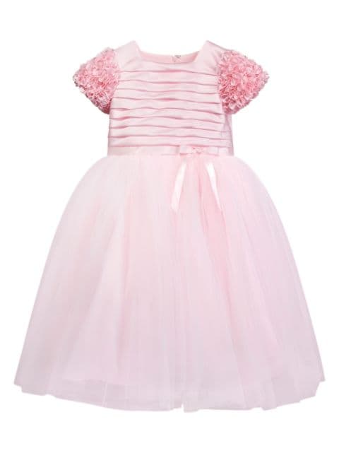 Sarah Louise pleated ruffled belted gown dress