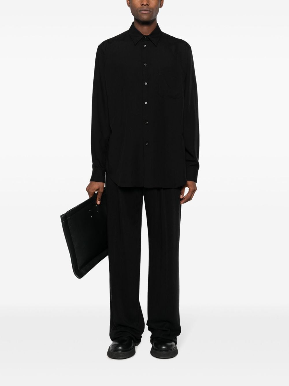 Shop Yohji Yamamoto Button-down Long-sleeve Shirt In Black