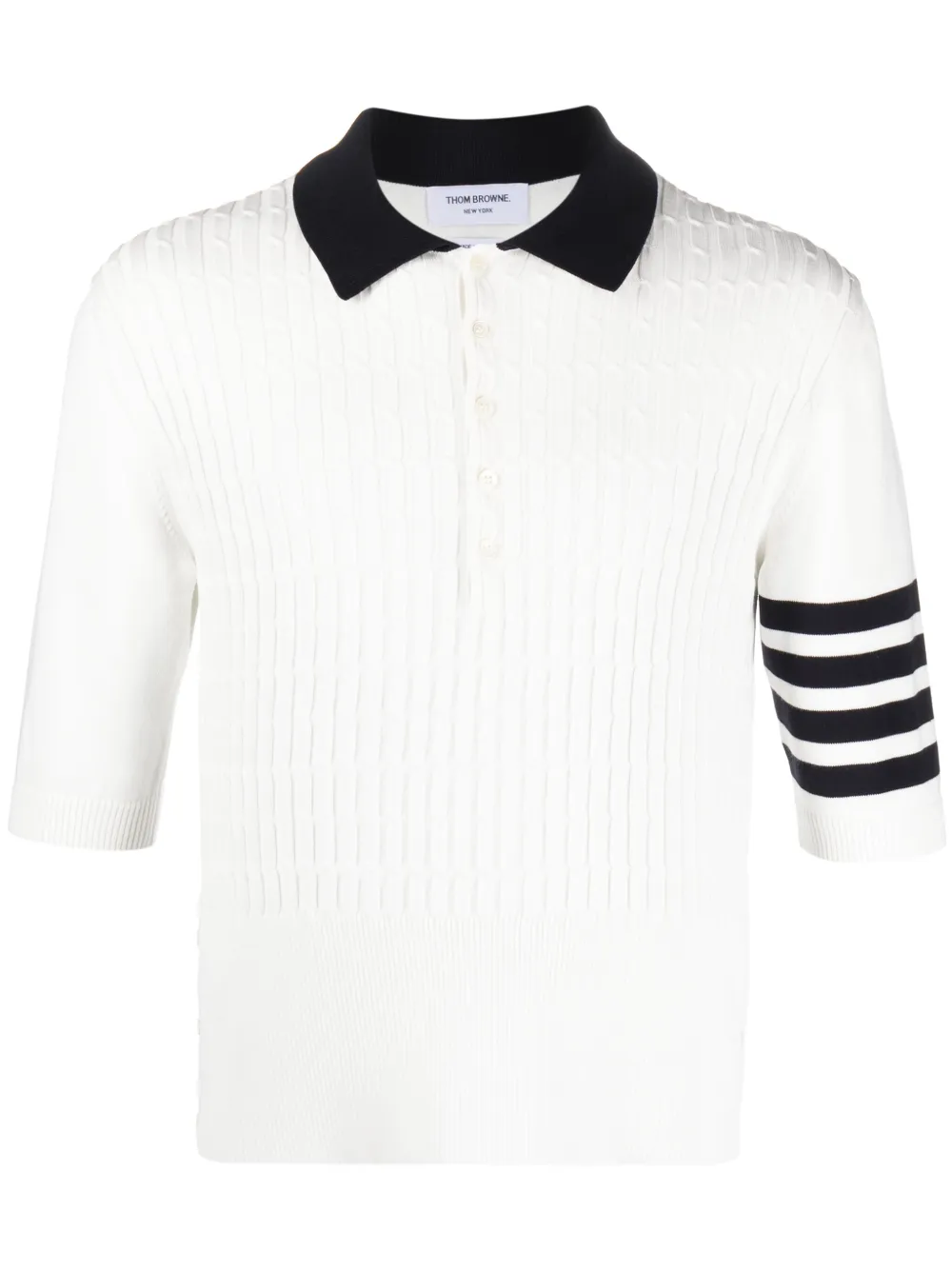 Thom Browne Stripe-detail Cotton Polo Shirt In White