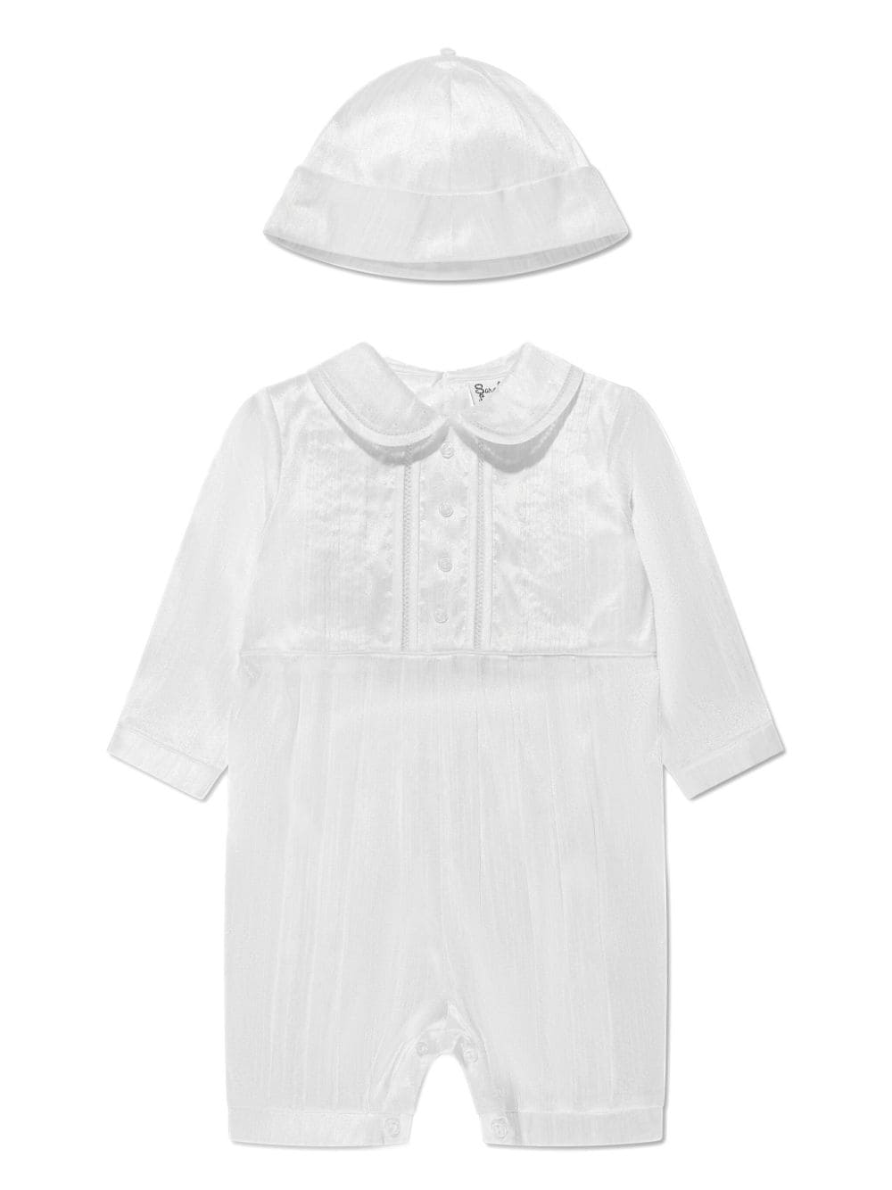 Sarah Louise Embroidered-trim Satin Babygrow Set In White