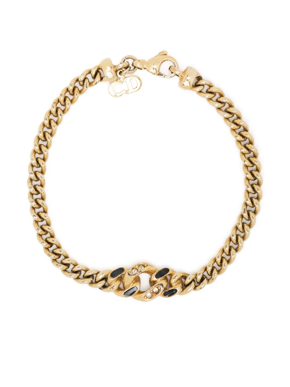 Pre-owned Dior 1990s  Rhinestone-embellished Chain Bracelet In Gold