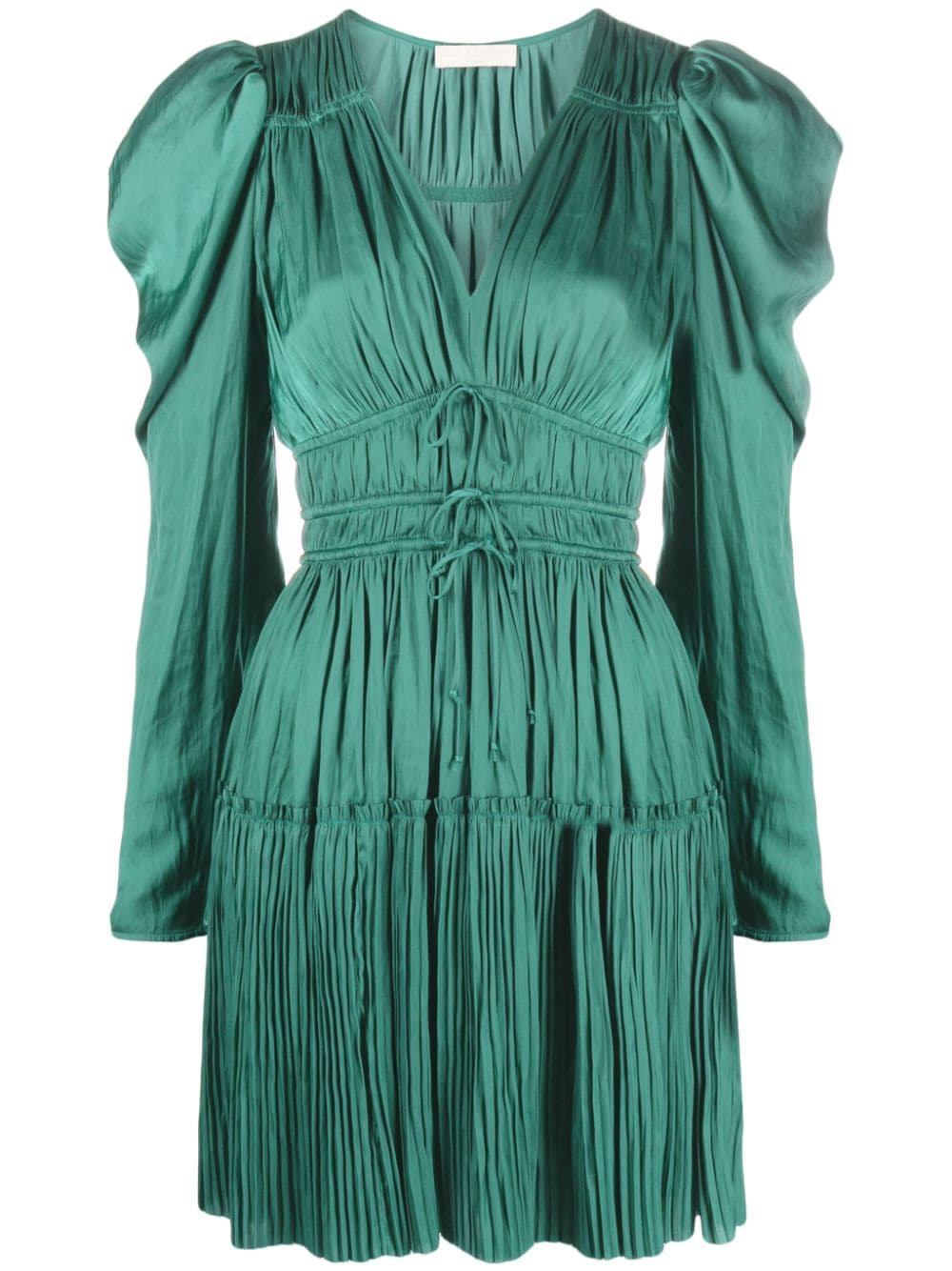 Shop Ulla Johnson Lu Plissé-effect Minidress In Green