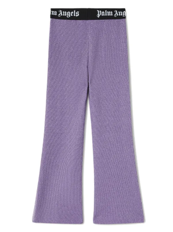 Palm Angels Kids logo-waistband Lurex Track Pants | Purple