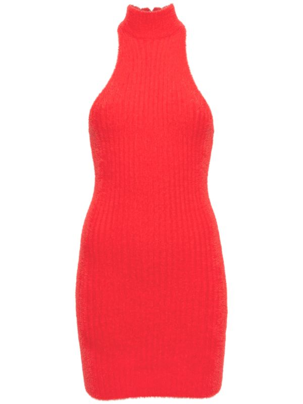 Red high best sale neck mini dress