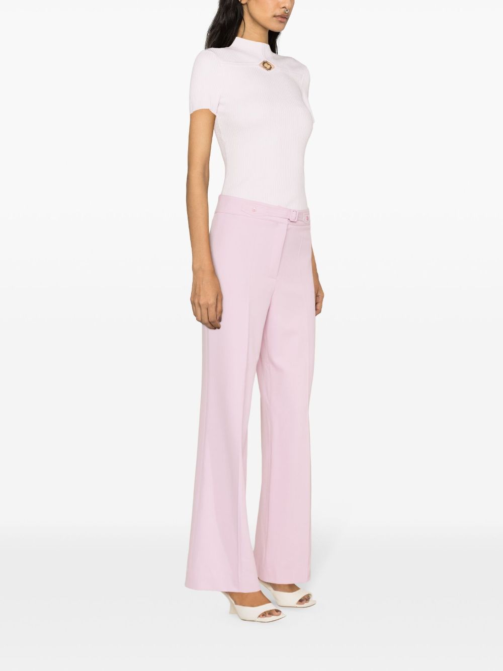 Shop Maje Belted Straight-leg Trousers In Pink