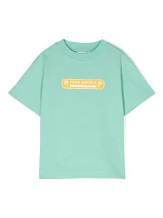 Palm Angels Kids Palm Waves Cotton T-shirt | Green | FARFETCH