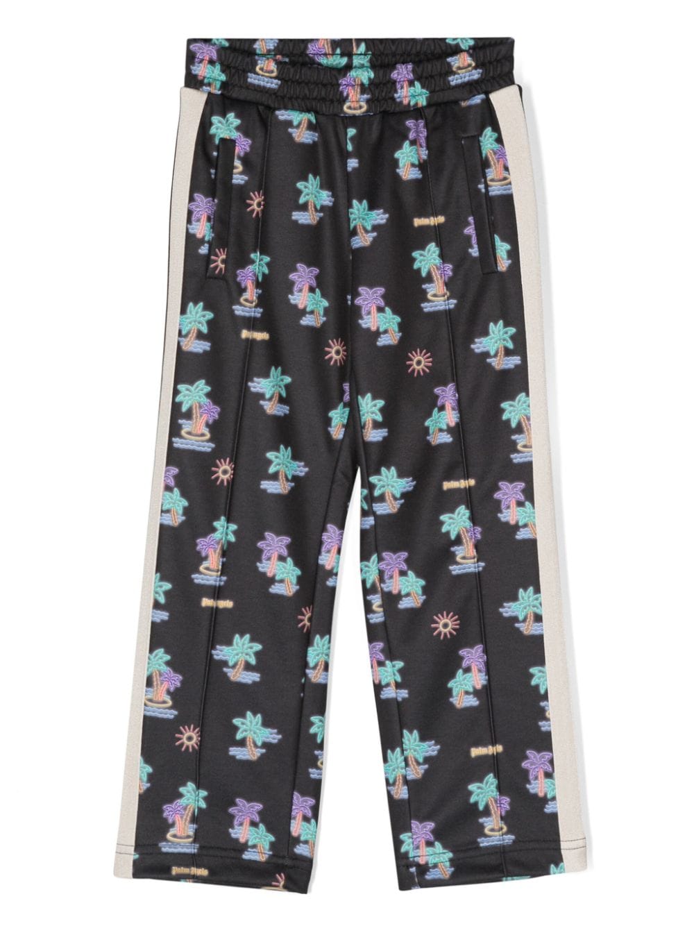 Palm Angels Kids' Neon Palm Tree-print Track Pants In Black