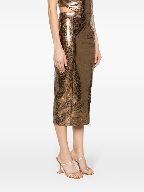 ROTATE cracked-effect Metallic Pencil Skirt - Farfetch