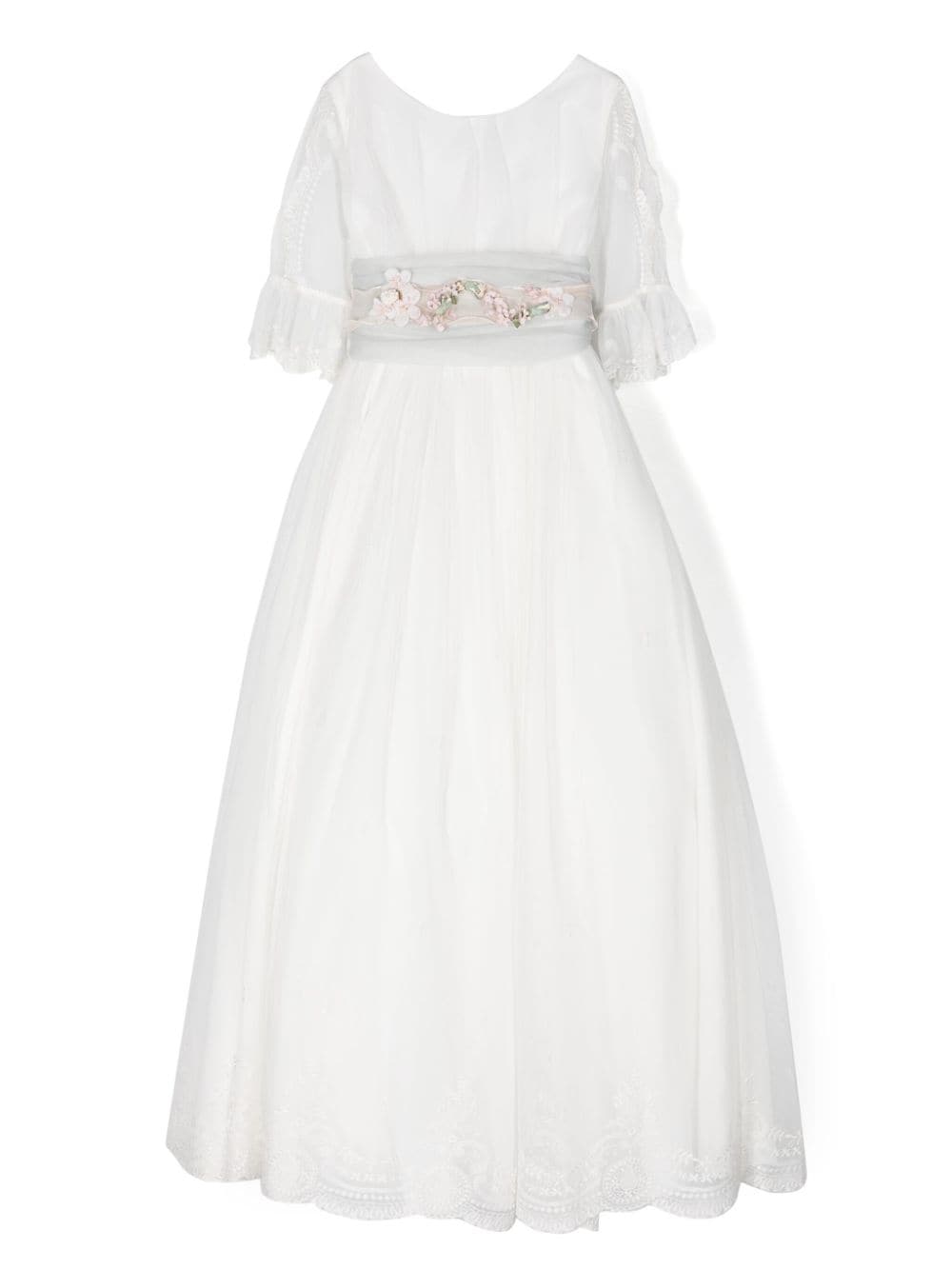 Amaya Kids' Floral-appliqué Communion Dress In White