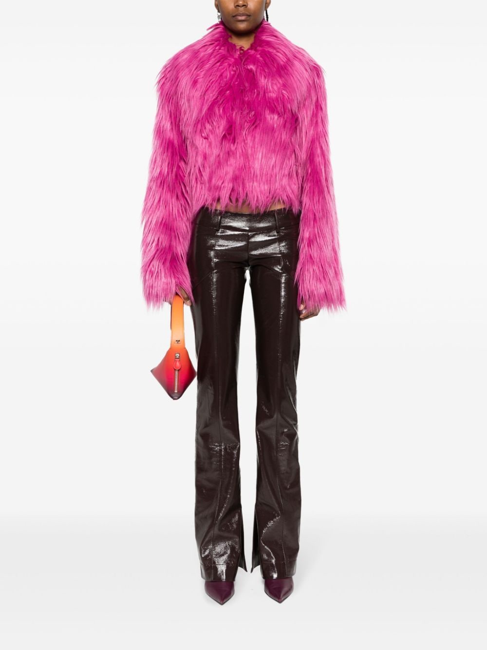 Shop Rotate Birger Christensen Round-neck Faux-shearling Jacket In Pink