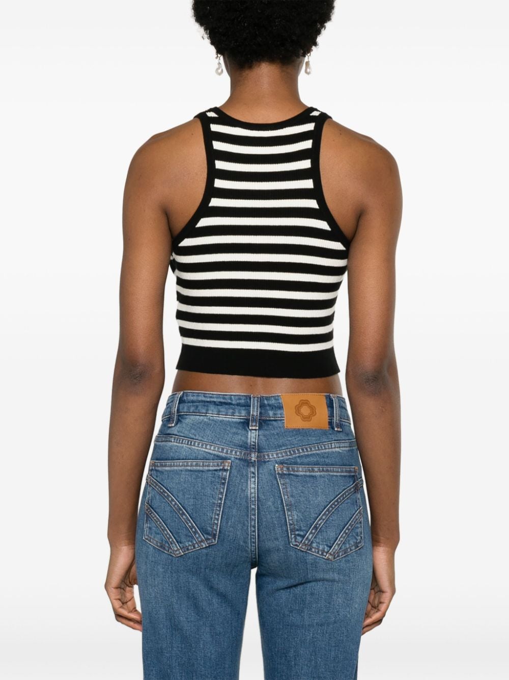 Shop Maje Striped Cropped Tank Top In Black