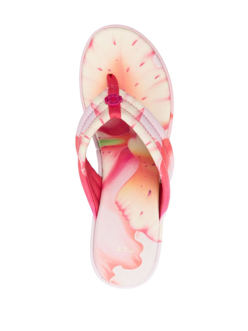 Shop Maje 90mm Floral-print Leather Wedge Sandals In Pink