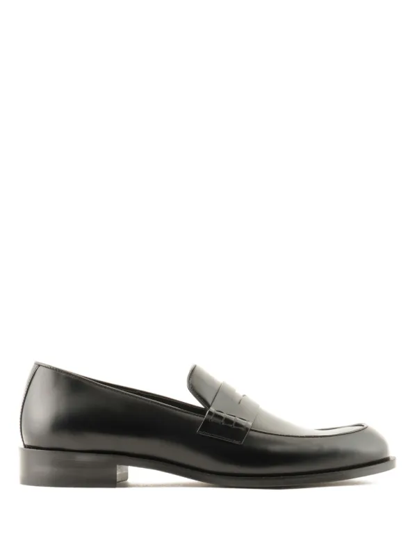 Giorgio Armani almond toe Leather Loafers Black FARFETCH UK