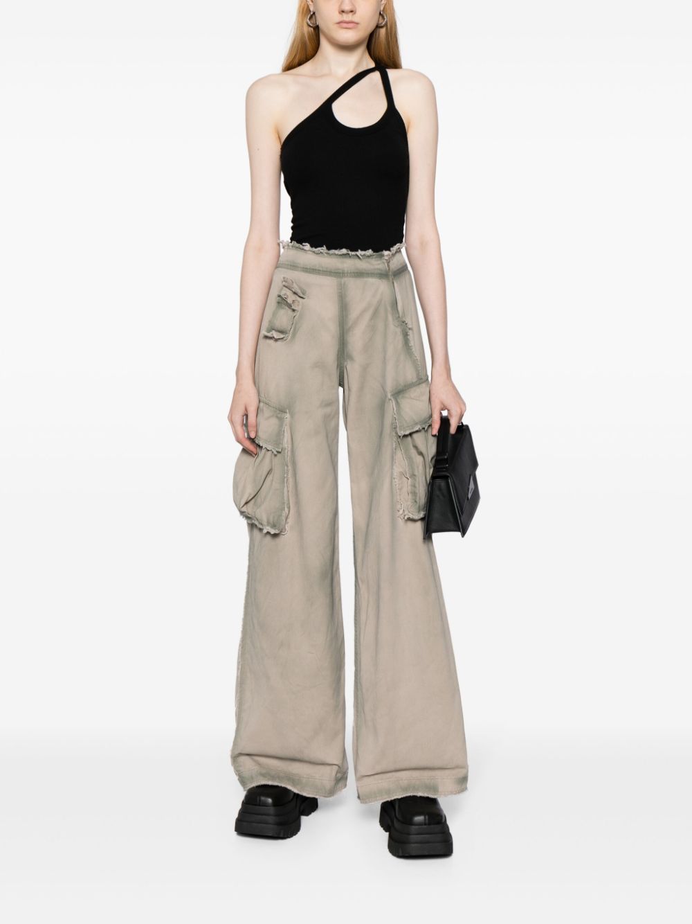 Shop Ground Zero Distressed-effect Cotton Trousers In Green