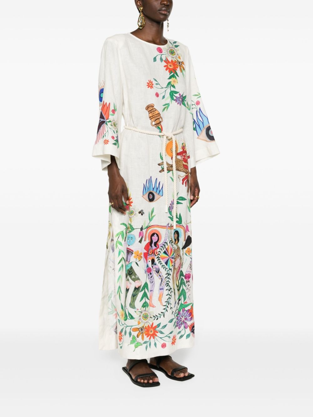Shop Alemais Meagan Illustration-print Linen Dress In Neutrals