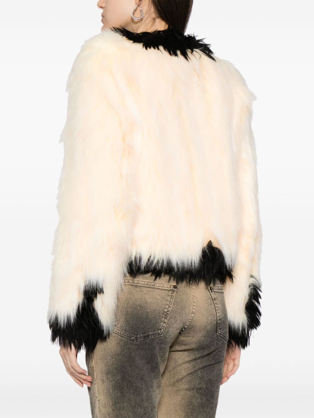 Pre-owned Chanel 1994 Colour-block Faux-fur Jacket In White
