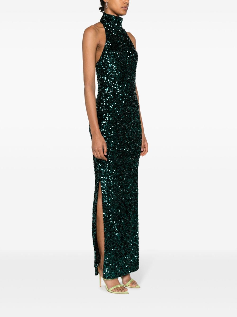 Shop Rotate Birger Christensen Halterneck Sequin Maxi Dress In Green